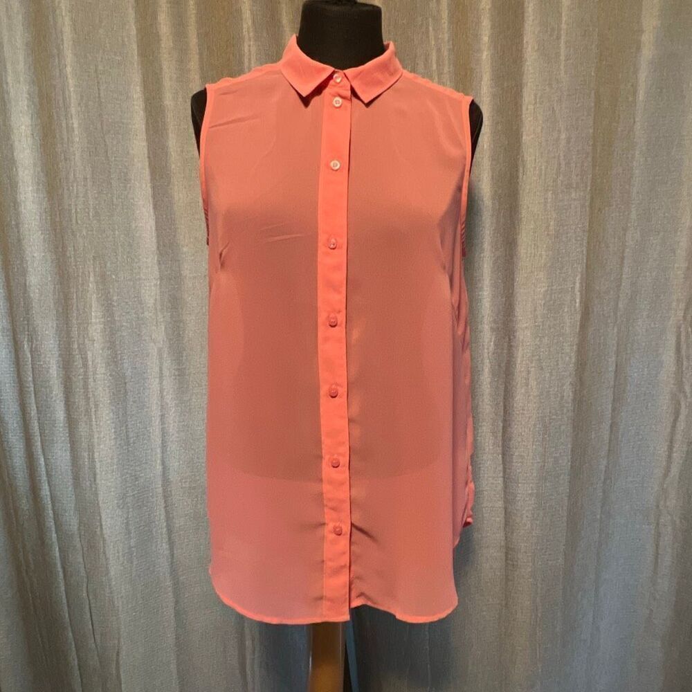 H&M Women's Blush Pink Semi Sheer Sleeveless Button Down Shirt